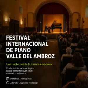 Cartel del Festival Internacional de Piano Valle del Ambroz, 14 de agosto a las 22:00 en el Auditorio Municipal