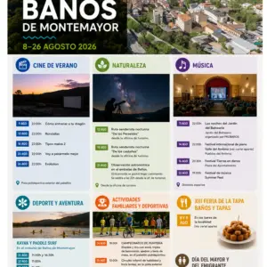 Programa completo de Vive el Verano 2026 en Baños de Montemayor, del 8 al 26 de agosto, con cine, rutas, música y deporte