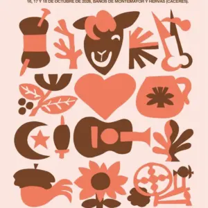 Cartel de la VII Fiesta de la Lana del Valle del Ambroz, 16, 17 y 18 de octubre de 2026 en Baños de Montemayor y Hervás, con ilustraciones de oveja, ovillo y rueca